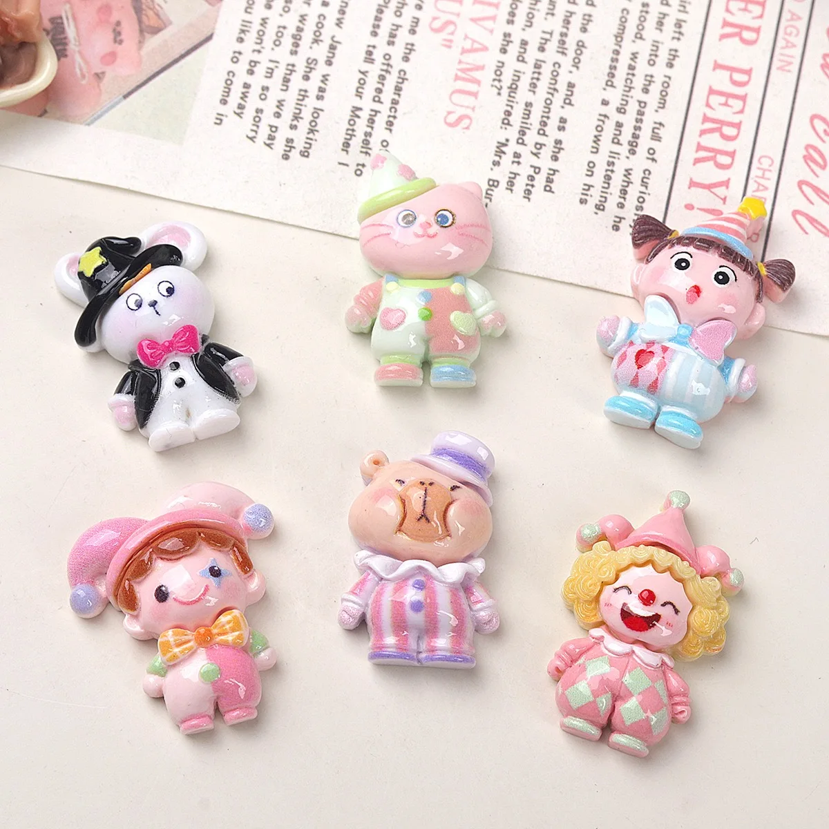 10pcs Kawaii Circus Clown Series Resin Flatback Cabochon Scrapbooking DIY Party Hairpin Embellishments Craft Accessories