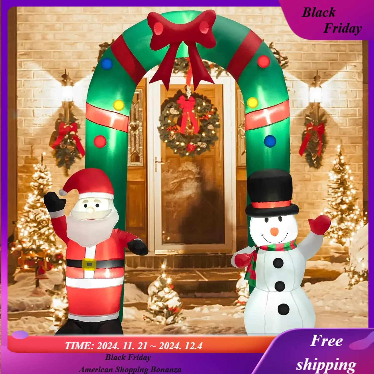 Christmas Inflatable Archway w/Santa Claus & Snowman, Giant Blow up Xmas Arch w/LED Lights