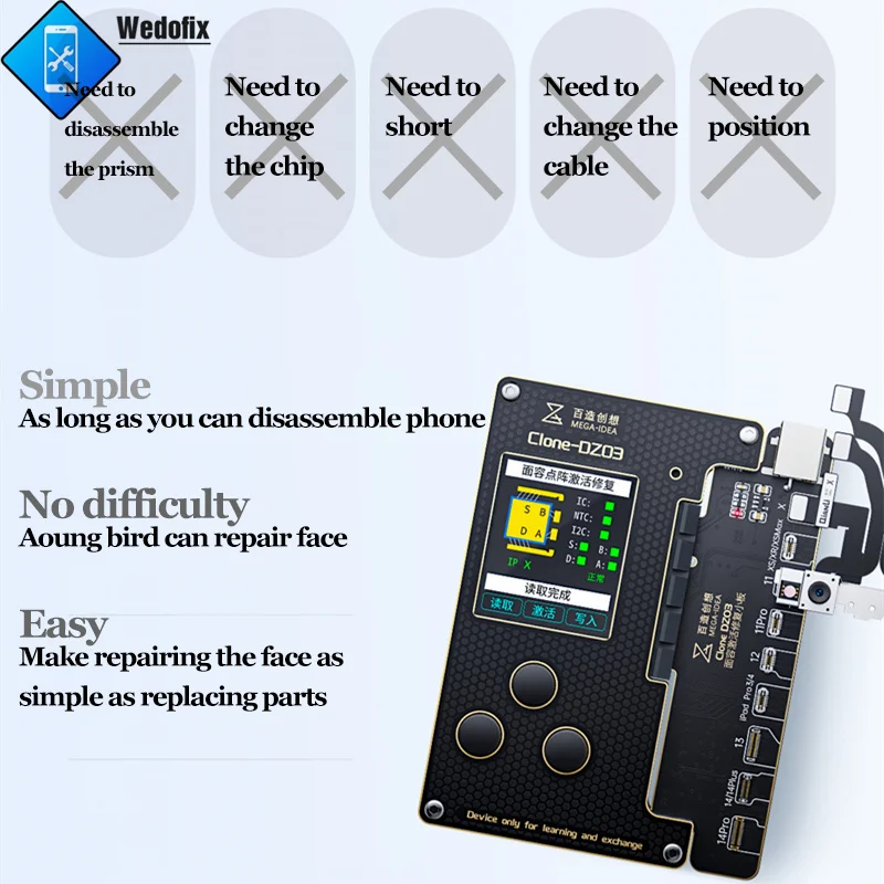 MEGA-IDEA Clone DZ03 Face ID Dot Matrix Programmer Battery True Tone Dot Projector for iPhone x-13 Repair Solderless