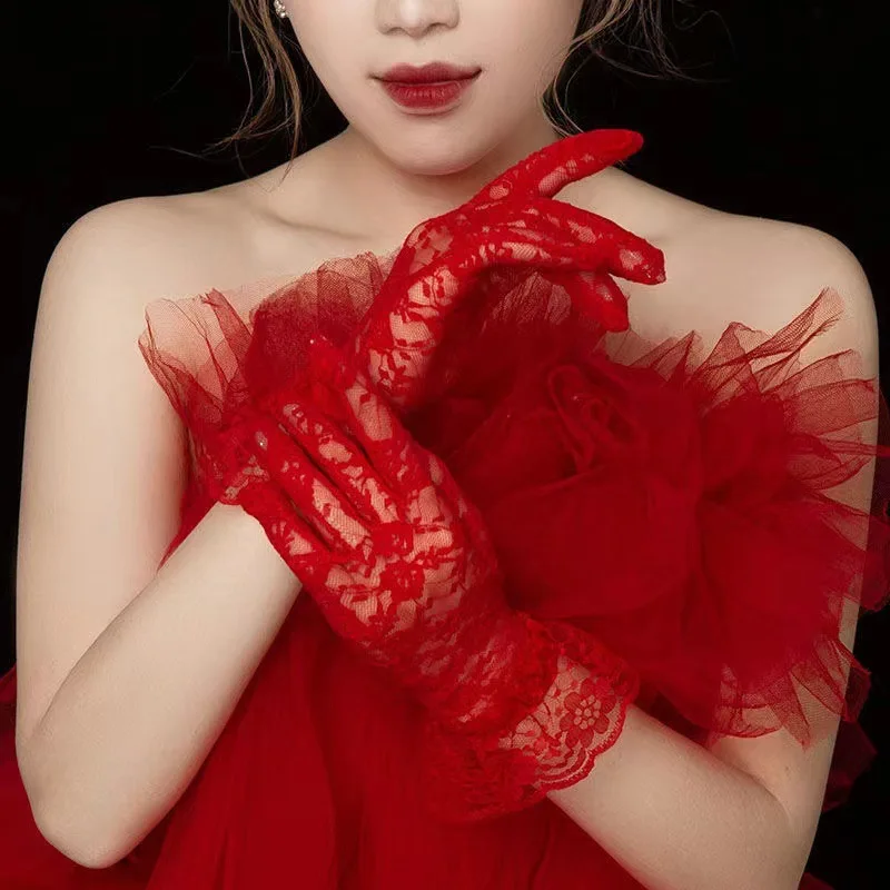 Women Sexy Lace Flowers Mesh Long Gloves Elasticity Bride Long-Length Lace Gloves For Wedding JK Lolita Kawaii Y2k Cosplay Party