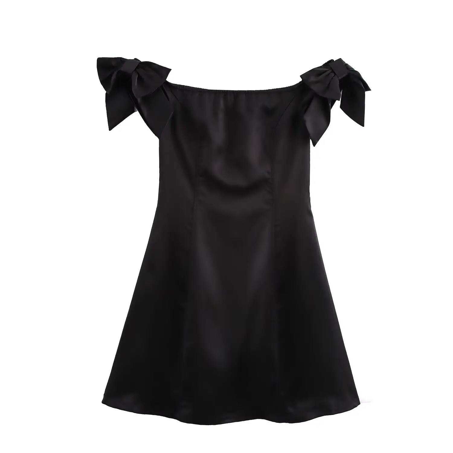 JNLEAOG 신상 여성 패션 디자인 나비 매듭 장식 원숄더 새틴 드레스 A라인 스커트 스타일 캐주얼웨어