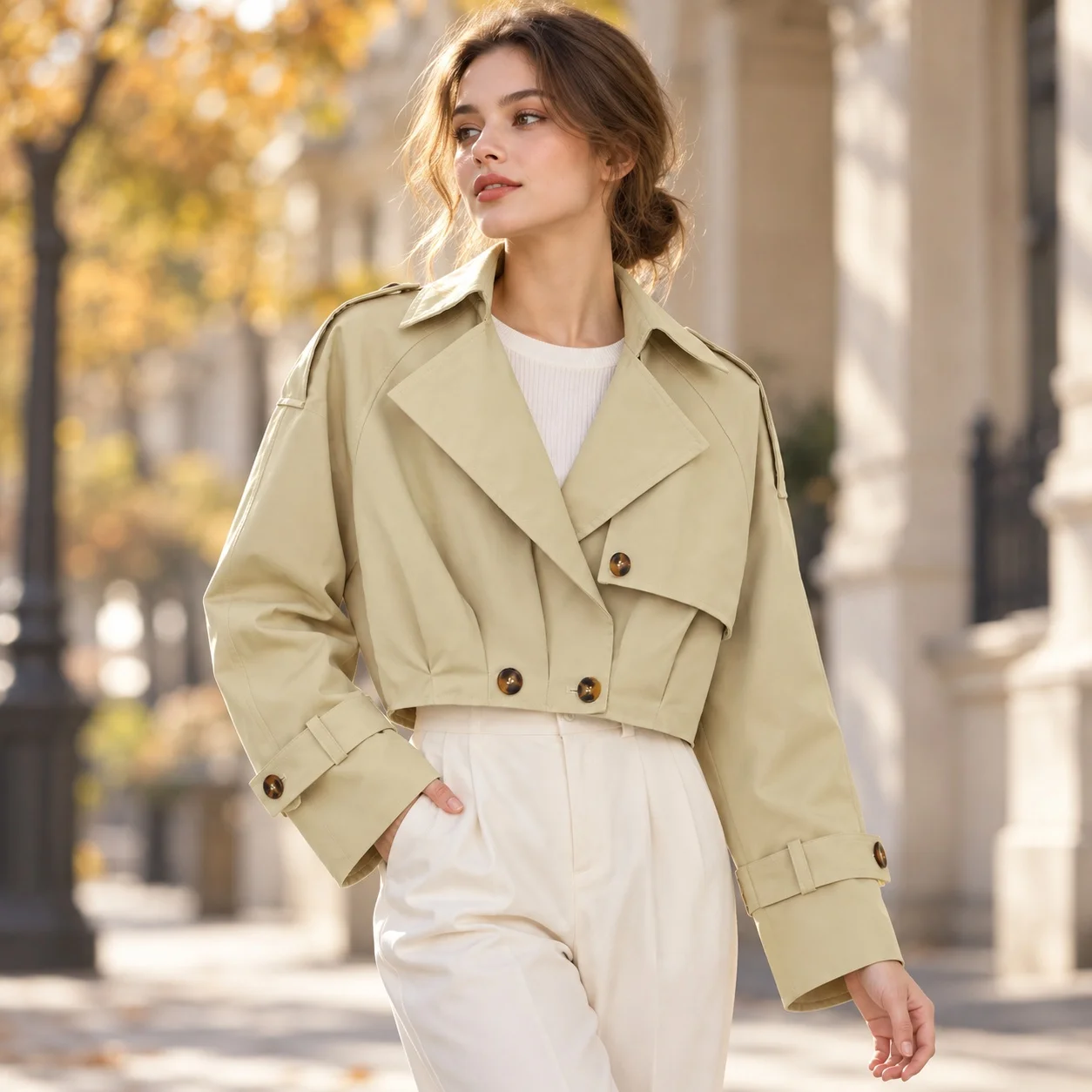 Long Sleeve Short Length Coat with Notched Lapel Regular Fit Elegant and Refined Literary Vintage Medium Weight Women Coat