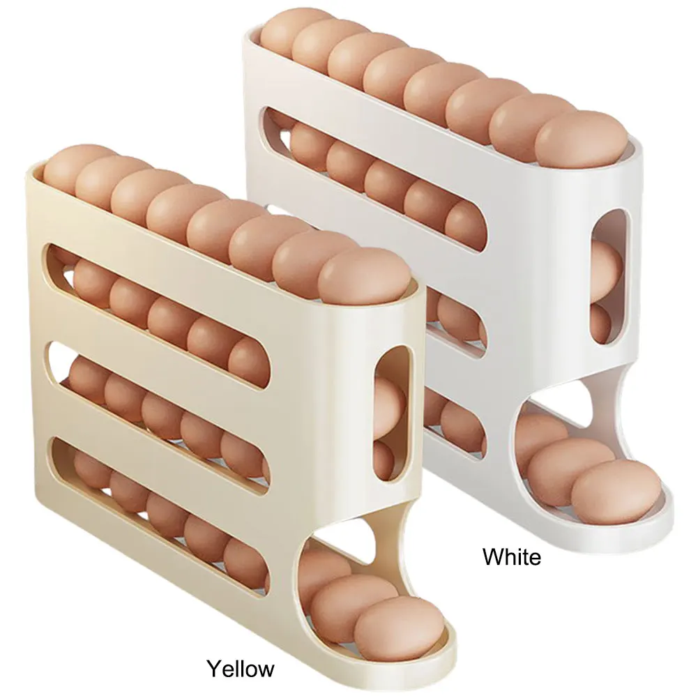 4 Layers Refrigerator Egg Dispenser Space-Saving Automatic Scrolling Egg Rack Refrigerator Egg Storage Box for Fridge Countertop