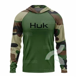 HUK Fishing Shirt Men Camouflage Hoodie T-shirts Sun Protection Fishing Clothing Camisa De Pesca Breathable Anti-UV Fishing Suit