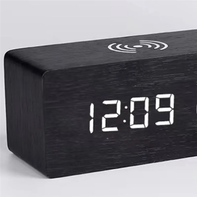 -A25M LED Clock Bedside Clock With Wireless Charging With Time, Date,Temperature For Office