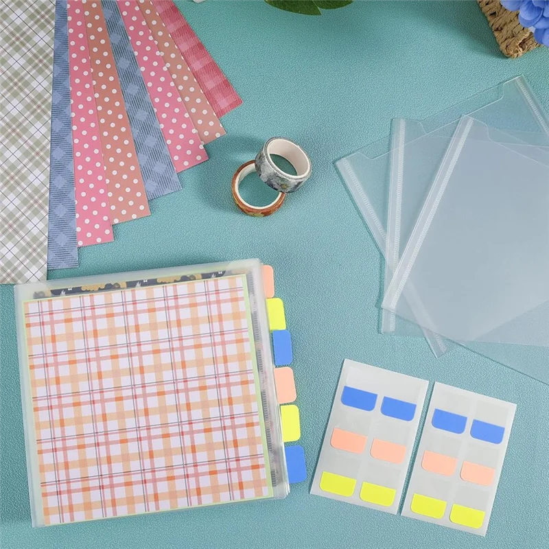 TA-60Piece Penyimpanan Kertas 6X6 Inci, Selongsong Plastik Bening dengan 120 Tab Indeks Lengket untuk Mengatur Kertas Scrapbook, Stok Kartu