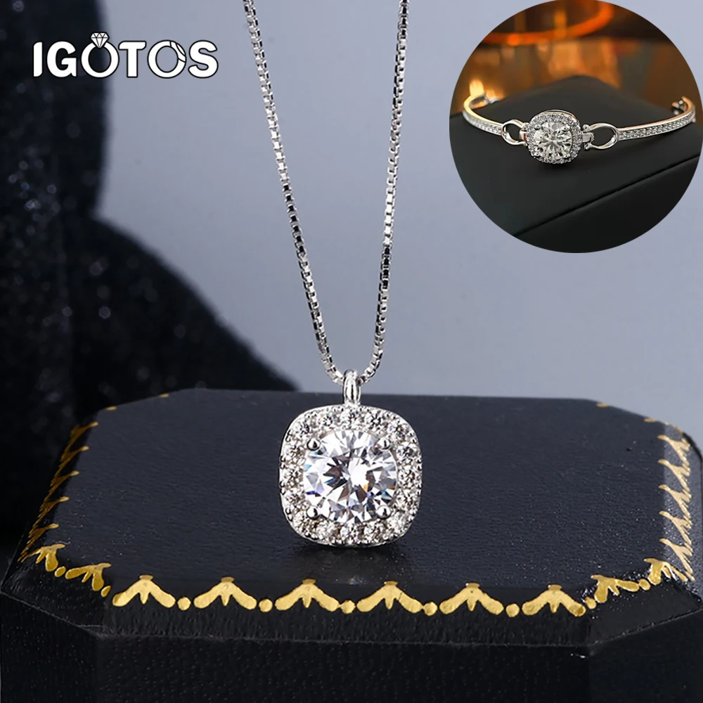 

IGOTOS 6,5/8 мм браслет из муассанита, кулон, ожерелье, женское регулируемое стерлинговое серебро S925, цепочка на шею, роскошные ювелирные изделия с бриллиантами