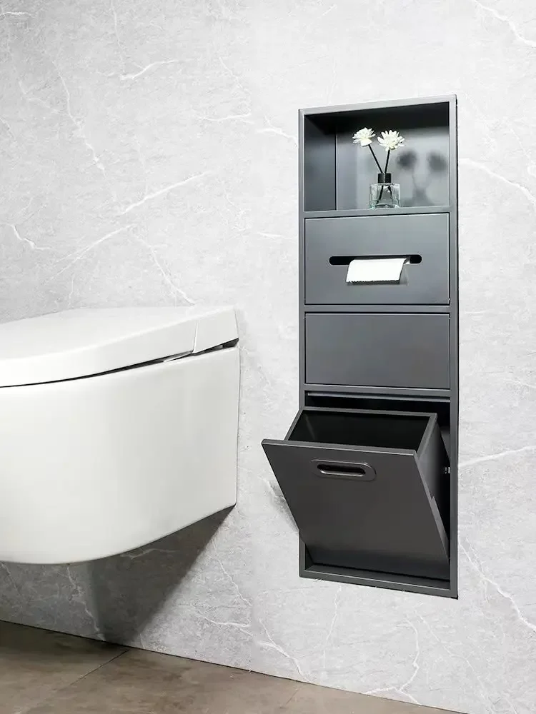 Stainless Steel Niche Embedded Toilet Bin Bathroom Embedded Metal Niche