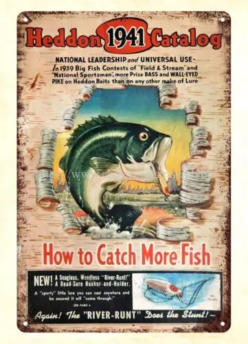 interior decoration 1941 Heddon Fishing Tackle Catalog Cover metal tin sign sign