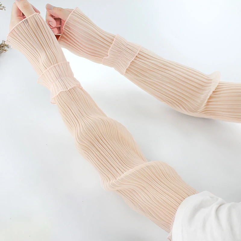 Akkordeon-Plissee Sonnenschutz-Armstulpen für Damen UV-Schutz Atmungsaktiv Outdoor Rüschenbesatz Märchenhafter Stil Vielseitige Transparente Ärmel