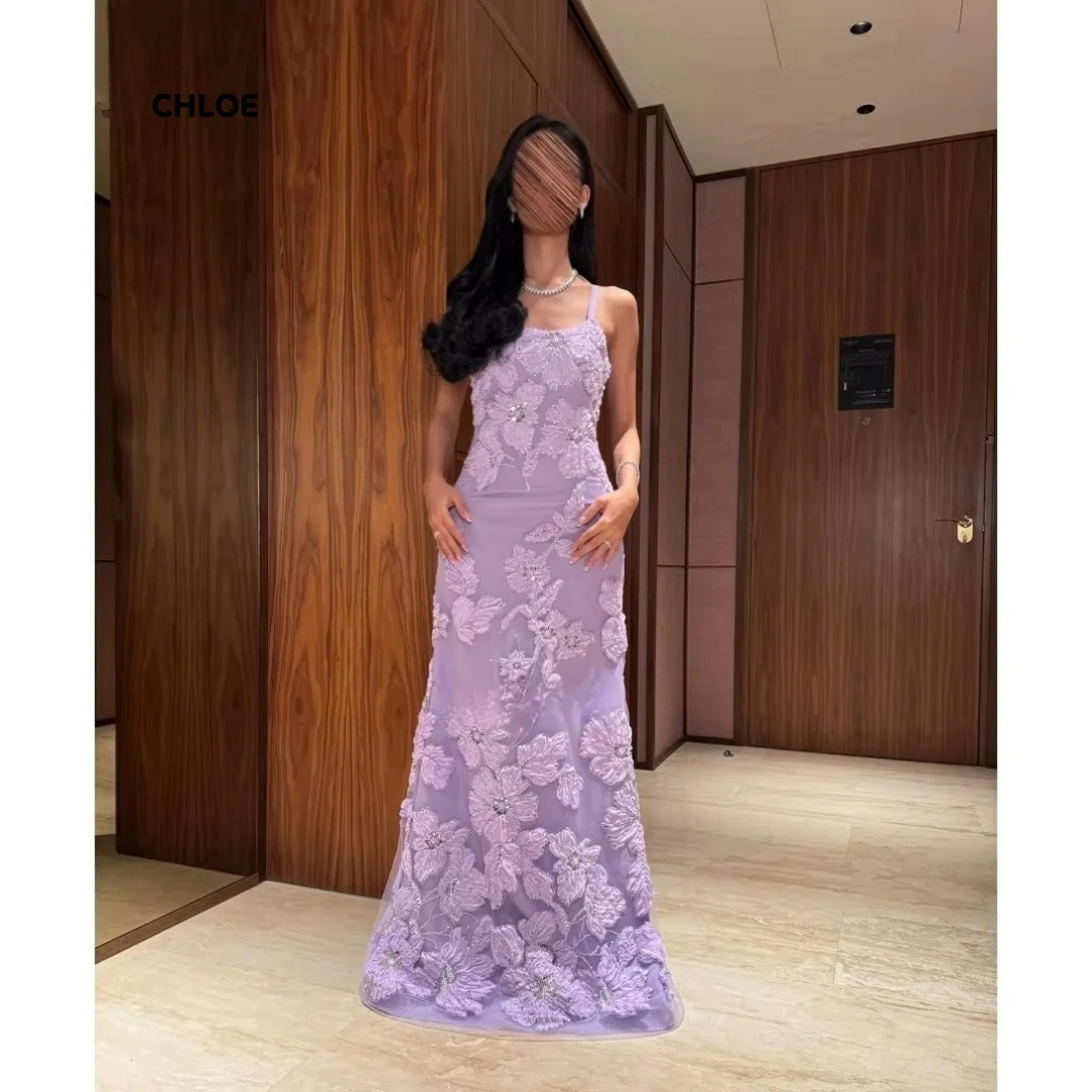 

Customized Elegant Dresses Woman Fish Tail Women's Evening Dress 2025 Luxury Flowers Purple Long Prom Dresses Sleeveless Party