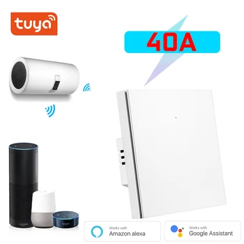 Manhot-Tuya WiFi Interruptor de Botão Inteligente Aquecedor de Água, Controle de Voz, Funciona com Alexa, Google Home, Padrão da UE, Aplicativo Smart Life, 40A, 8800W