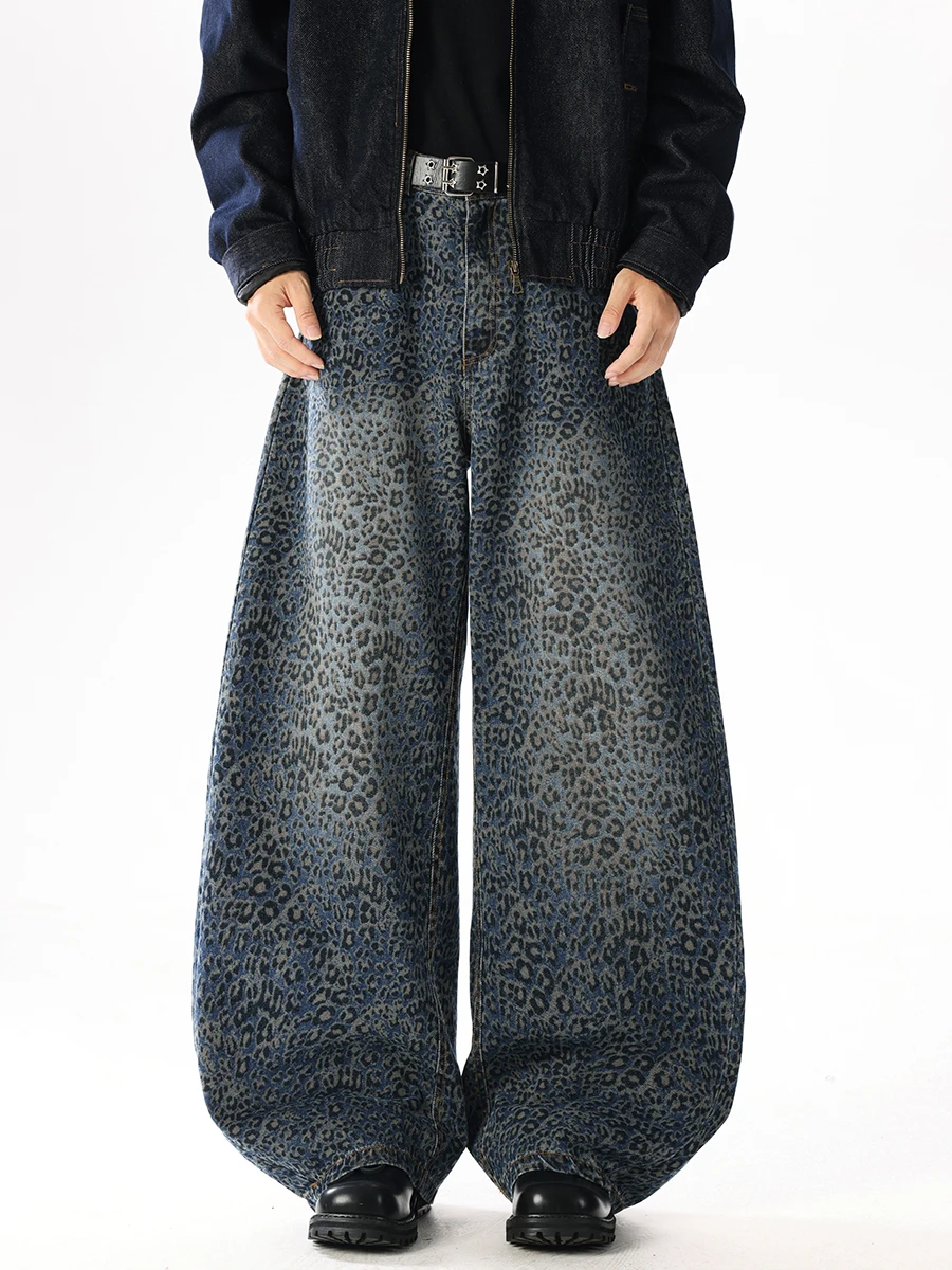 

Boyle Men's Wide Leg Jeans Casual Hip Hop Sle Floor-Length Knife- Leopard Print Casual Straight Fit Jeans for Teens