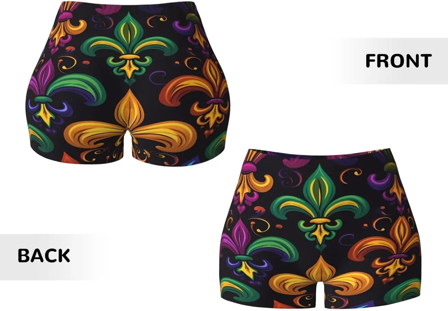 Frauen Workout Yoga Shorts Bunte Mardi Gras Fleur De Lis Blumen Design Hohe Taille Gym Kurze Booty Shorts