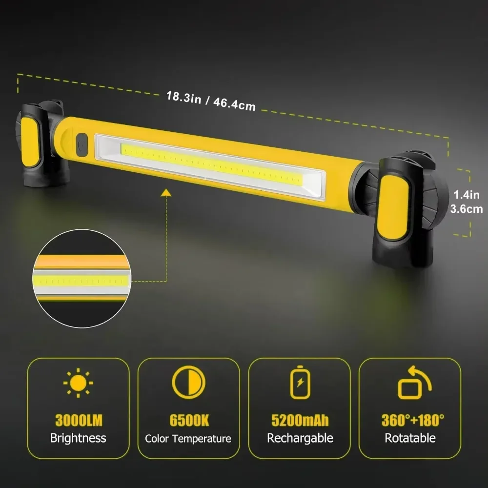 Super 5000LM Magnetic Work Light Built-in 5200mAh Rechargeable Battery Underhood Work Lamp Bar For Car Repair Outdoor lighting