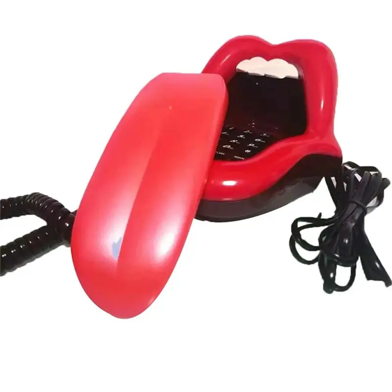Superior Funny Lips Corded Telephone Tongue Stretching Design LED Indicator,Tone/Pulse Dial,Mini Landline Phone