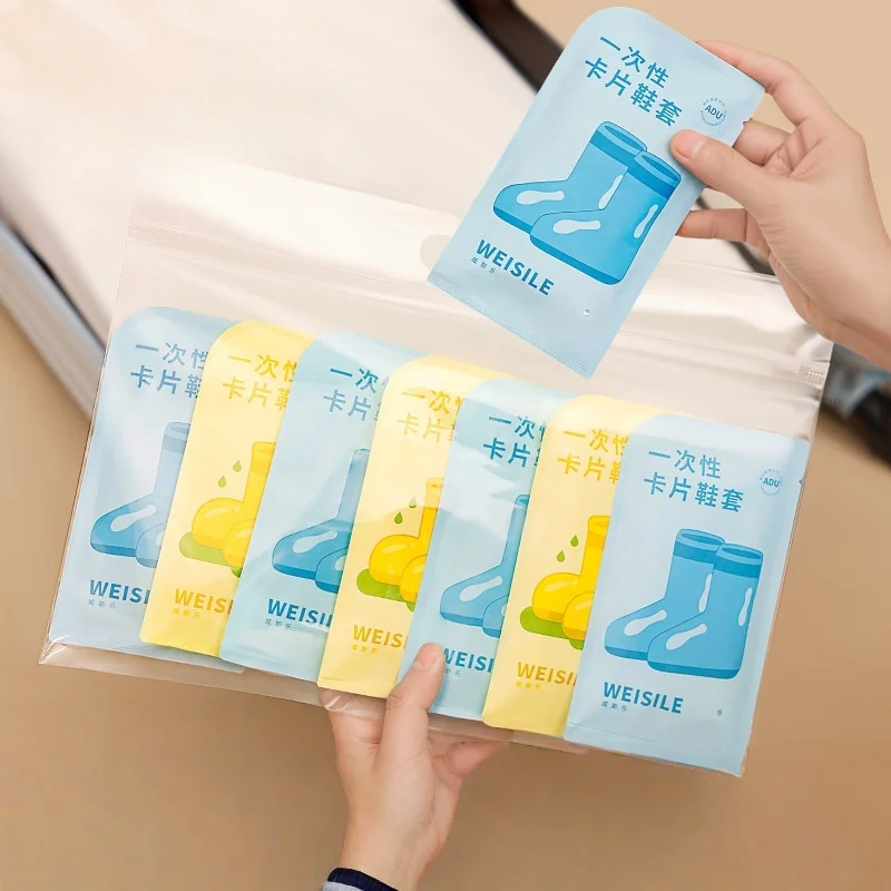 Portable Mini Card Pack Disposable Shoe Covers Waterproof Elastic Non Slip Rain Foot Protector For Travel Outdoor Commuting