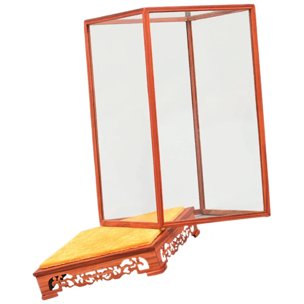 

Chinese Style Transparent Buddha Display Box Exquisite Wood Carving Base Dust Lid Desktop Display Case Collectibles Organizer