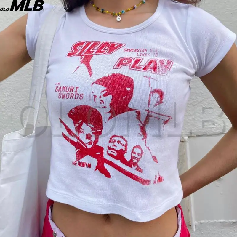 

Y2K clothes 2000s aesthetic Harajuku Goth Short Sleeve T-shirts Fashion graphics Cute Baby Tees Summer E-girl EMO Crop Tops Slim