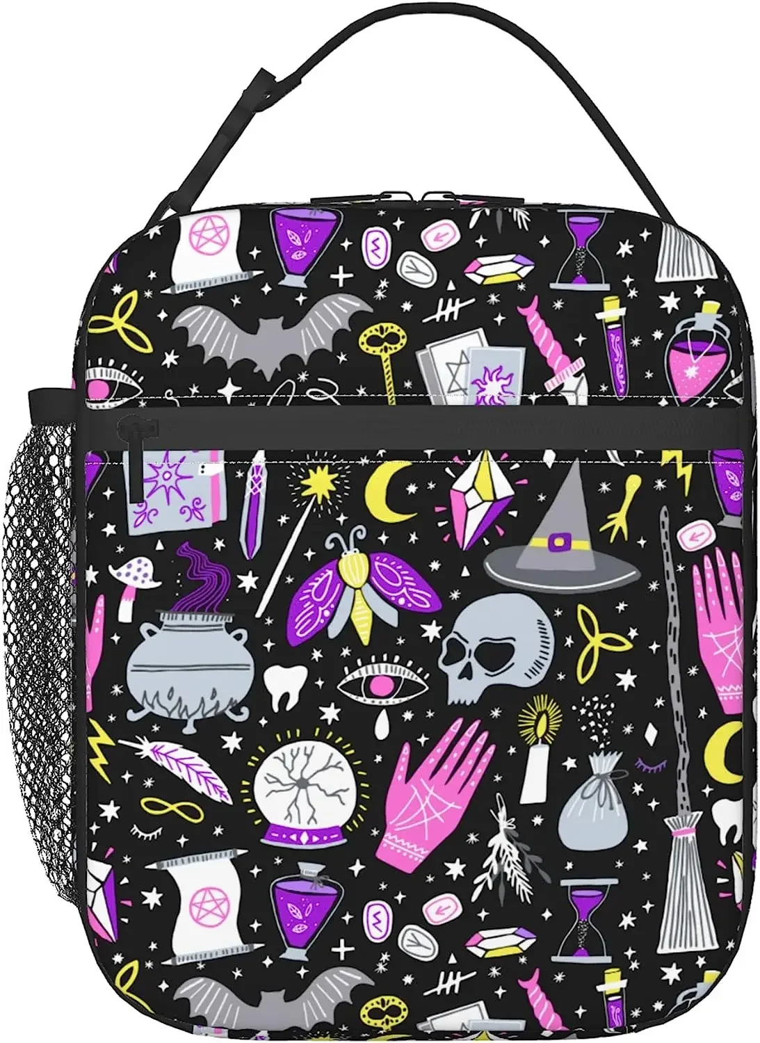 Magic Witchy Goth Insulated Lunch Bag with Detachable Buckle Handle Portable Lunch Box Reusable Lunch Tote for Women Men Kids