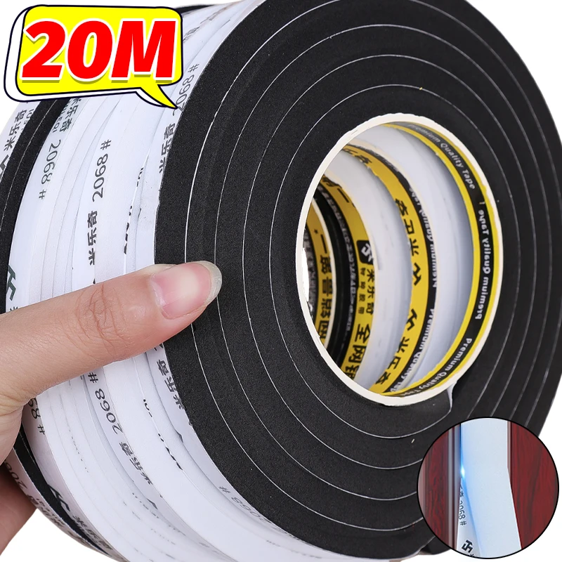 20/2M EVA Black Foam Sponge Sealing Strip Tape Strong Adhesive Anti-collision Waterproof Window Door Home Insulation Seal Strip