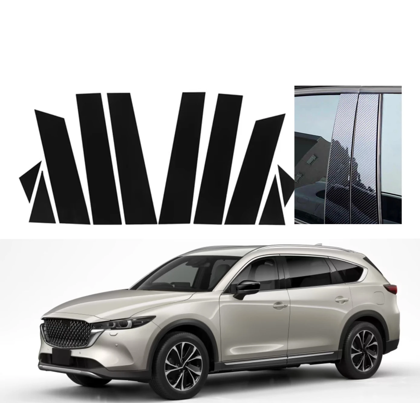 

Fit For Mazda CX-8 2018 2019 2020 2021 2022 2023 Silver Carbon Glossy Black Door Trim Pillar Posts Window Decor Moulding Cover