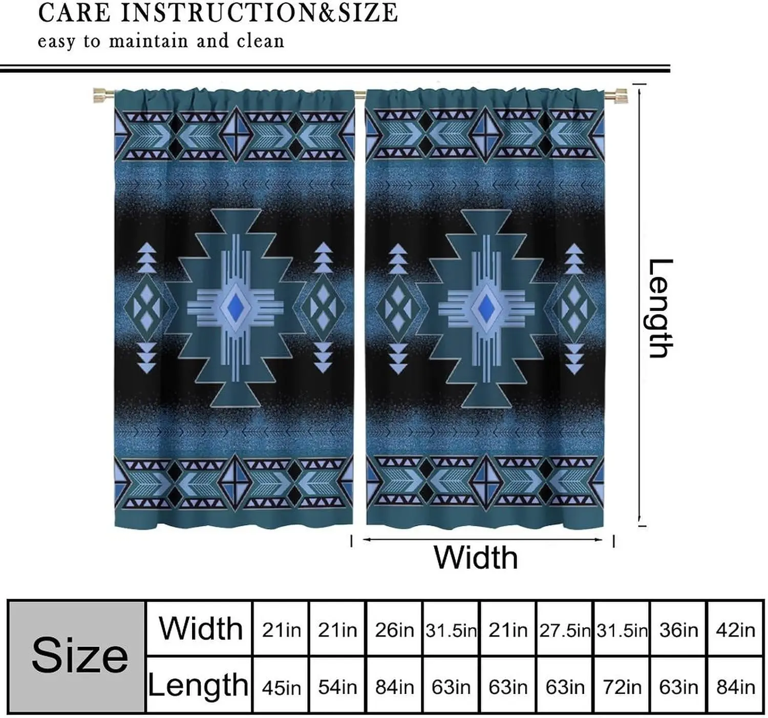 Boho Geometric Tribal Curtains Polyester Window Panels Set Southwestern Aztec Style Drapes for Bedroom Living Room Home Decor Cu
