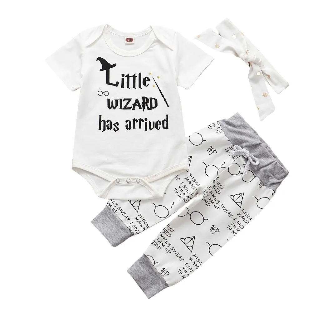 

2024 New Infant Baby Clothing Set Little Wizard has arrived Baby Halloween Outfit Romper+Pants+Hat 3PCS Babe Clothes