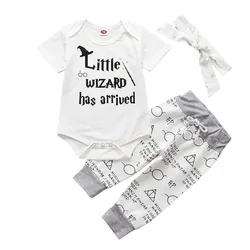 2024 New Infant Baby Clothing Set Little Wizard has arrived Baby Halloween Outfit Romper+Pants+Hat 3PCS Babe Clothes