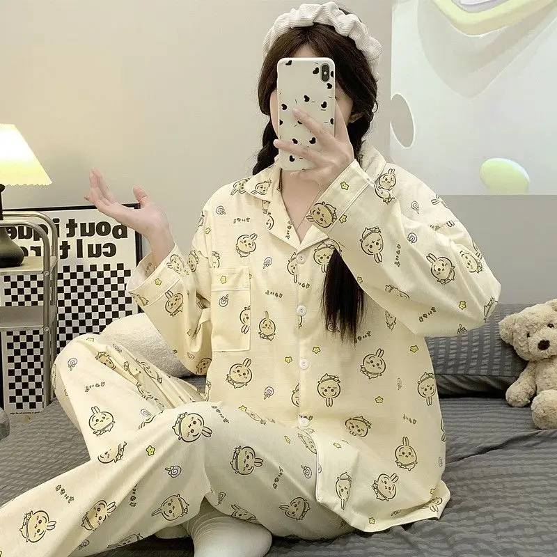 NEW Chiikawa Usagi pajamas cute cartoon homewear high quality moisture-wicking long sleeves Student pajamas Girl Kawaii Gift