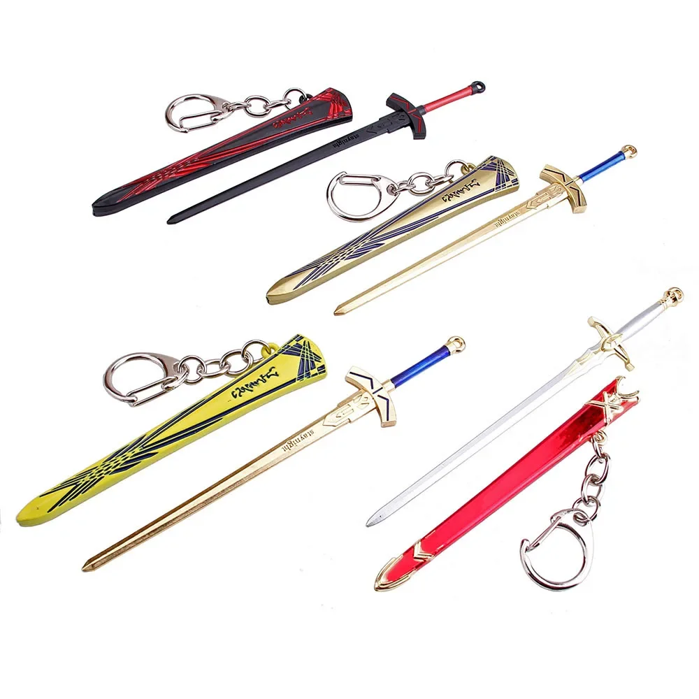 12cm Fate Stay Night Excalibur Model Pendant Keychain for Men Boys Caliburn Metal Enamel Key Ring Anime Fans Car Bag Jewelry