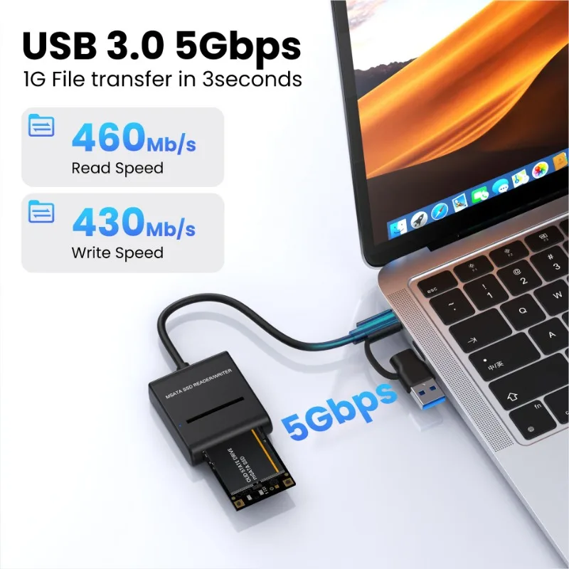USB3.0 Type C Type C MSATA SSDs Enclosure Toolless Installation Portable External Drive Case for Multiple OS Compatibility