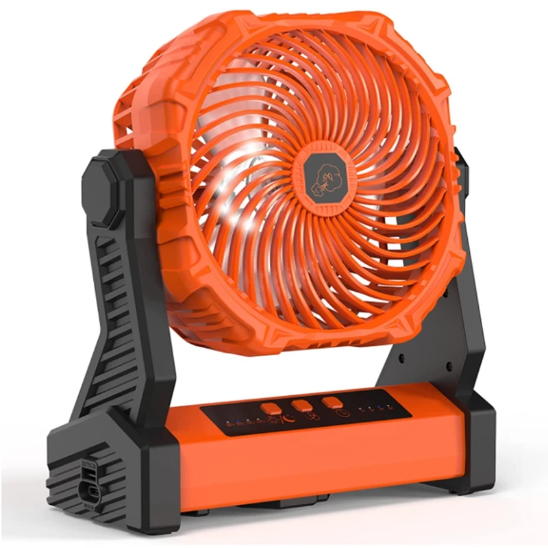 NEW-Camping Fan With LED Lights,10000Mah Outdoor Tent Fan With Light&Hook,270° Pivot 4 Speeds,For Camping,Fishing,Jobsite,Et