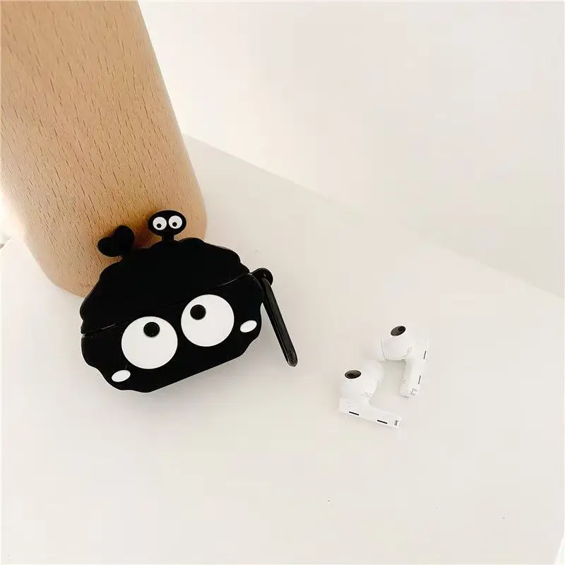 3D Susuwatari Elf Black Briquettes Earphone Case Silicone Cute Cartoon Charging Box Cover For Airpods 4 3 2 1 Pro 2