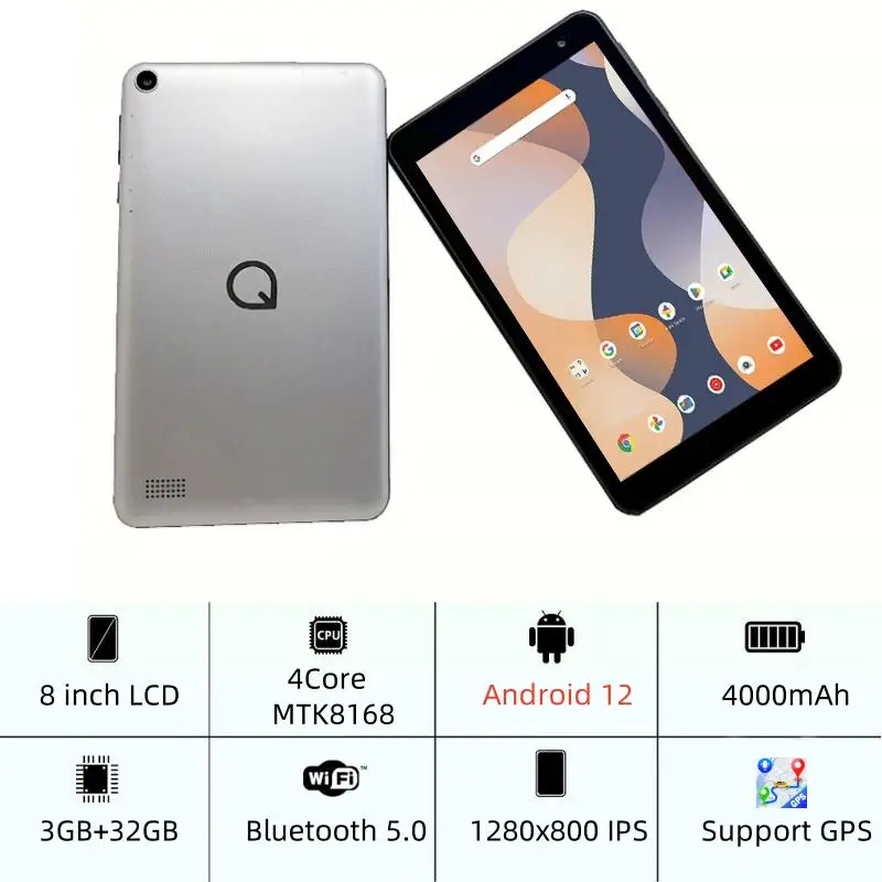 

Whole Sales Type-C 8 INCH Android 12 Tablet MTK8168 Quad Core 2.0GHz CPU 3GB+32GB WIFI Bluetooth 5.0 Dual Camera