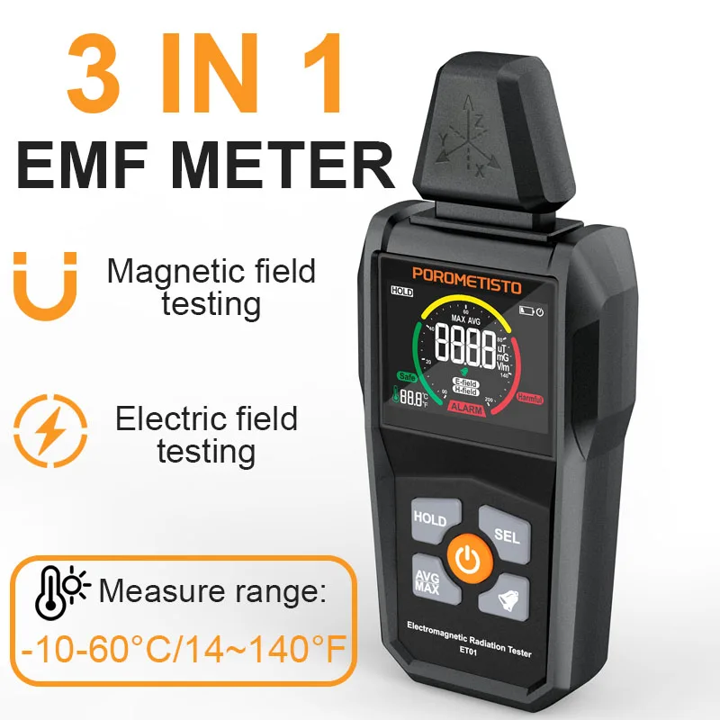 3 IN1 Electromagnetic Radiation Tester Electromagnetic Field Radiation Detector High Precision EMF Meter Three-axis  Analyzers