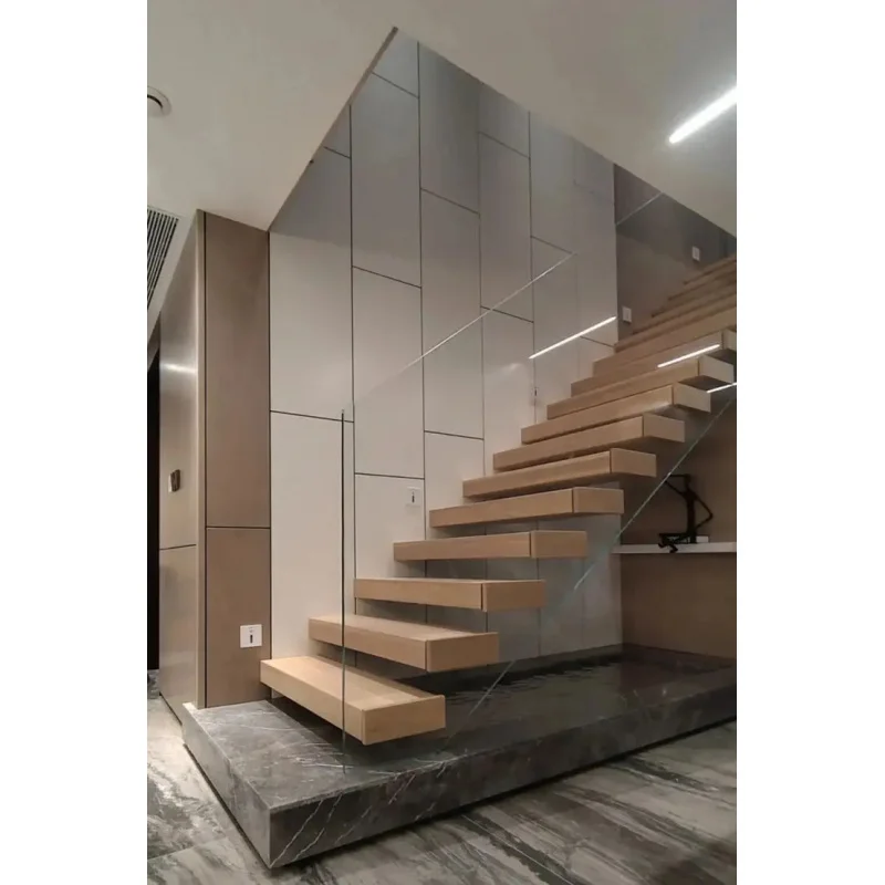 custom.Contemporary Floating Staircase Wood Tread Stringer Straight Stairs Home Use Floating Stairs Indoor