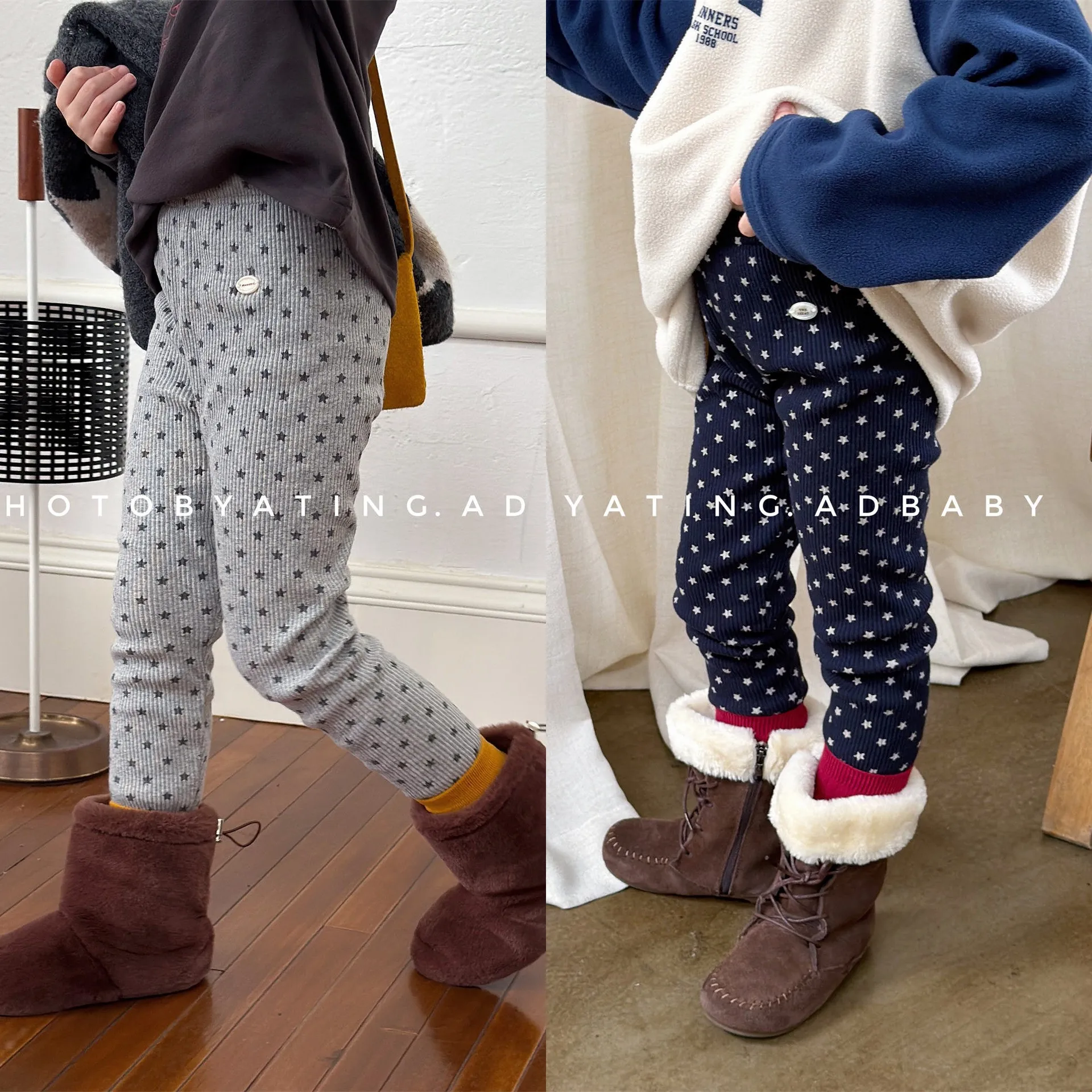 Korean Winter Kids Girl Leggings Plus Velvet Warm Infant Babys Girls Print Tights Thick Elastic Wiast Little Girl Basic Bottoms