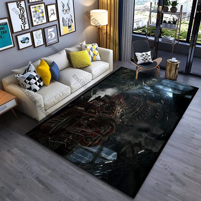 Futuristic steampunk train underground railway carpet Yoga living room room decor children's crawling mat doormat