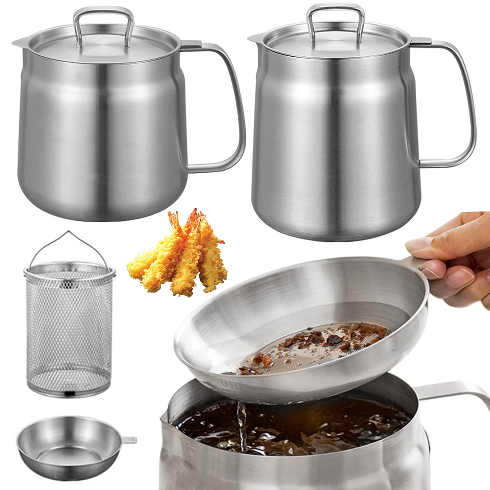 

Stainless Steel Deep Frying Pot Leak-proof 1.5/2L Kitchen Fryer Pan Large Capacity Multifunctional Oil Filter Tank Kitchen Tools