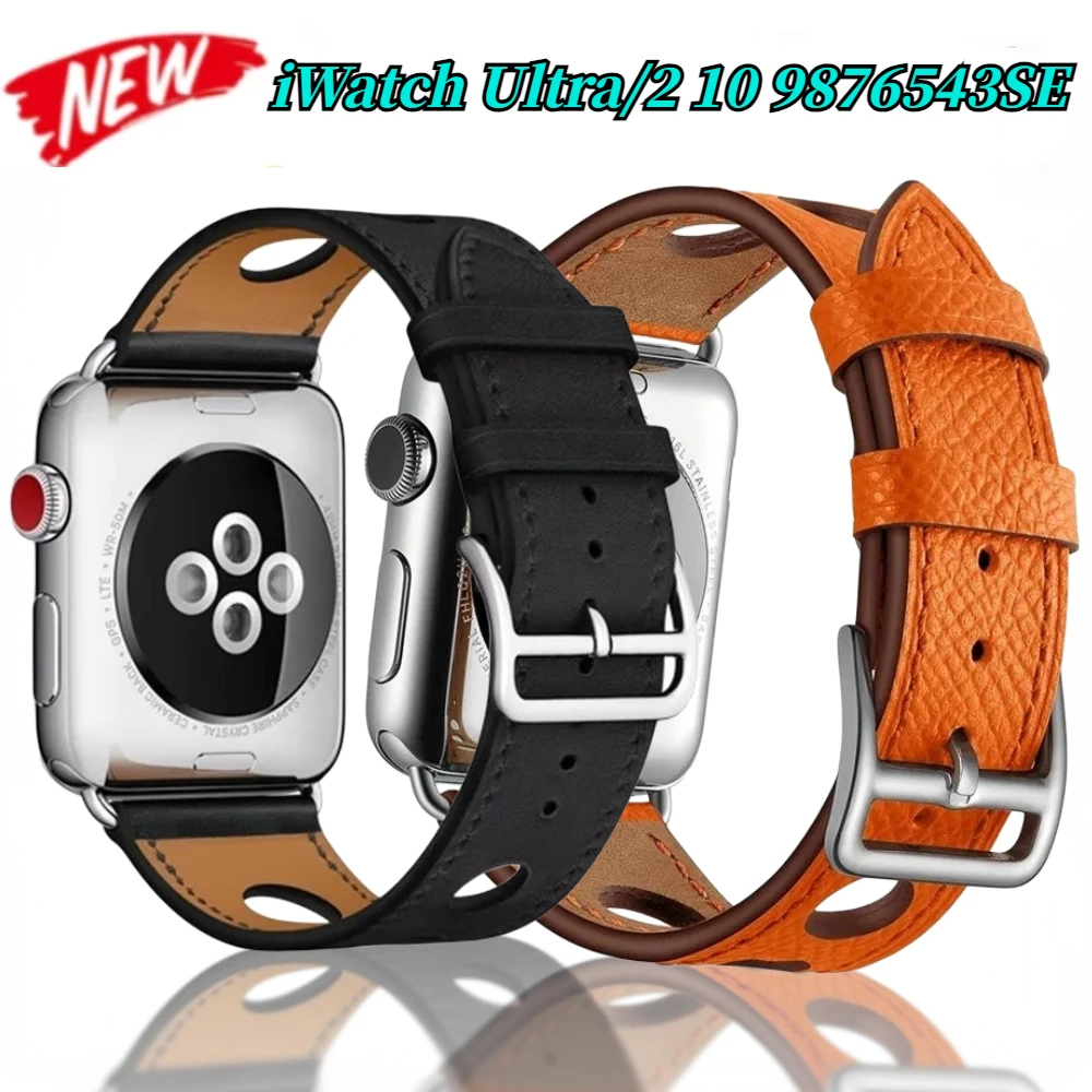 Leather Band for Apple Watch Series Ultra/2 10 9 8 7 45mm 41mm Soft Three-hole Leather Waterproof IWatch 6 5 4 SE 44mm 42mm 40mm