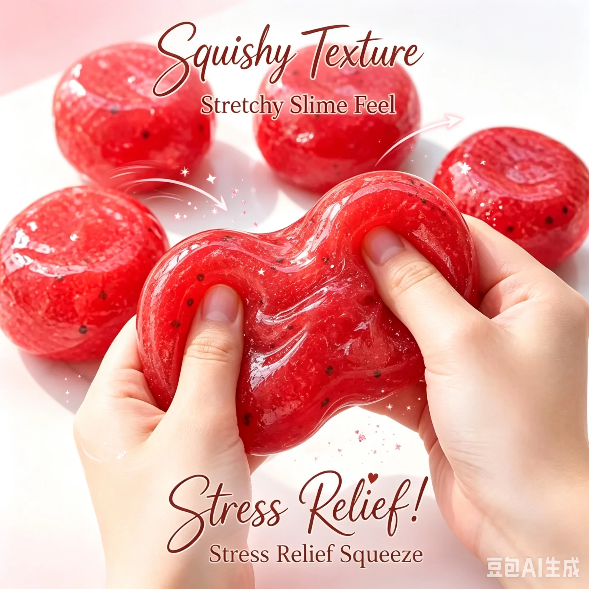 Red Dragon Fruit Slime Water Squeeze Ball with Black Seeds Transparent TPR Squishy Fidget Toy Soft Hand Kneading Stress Relief