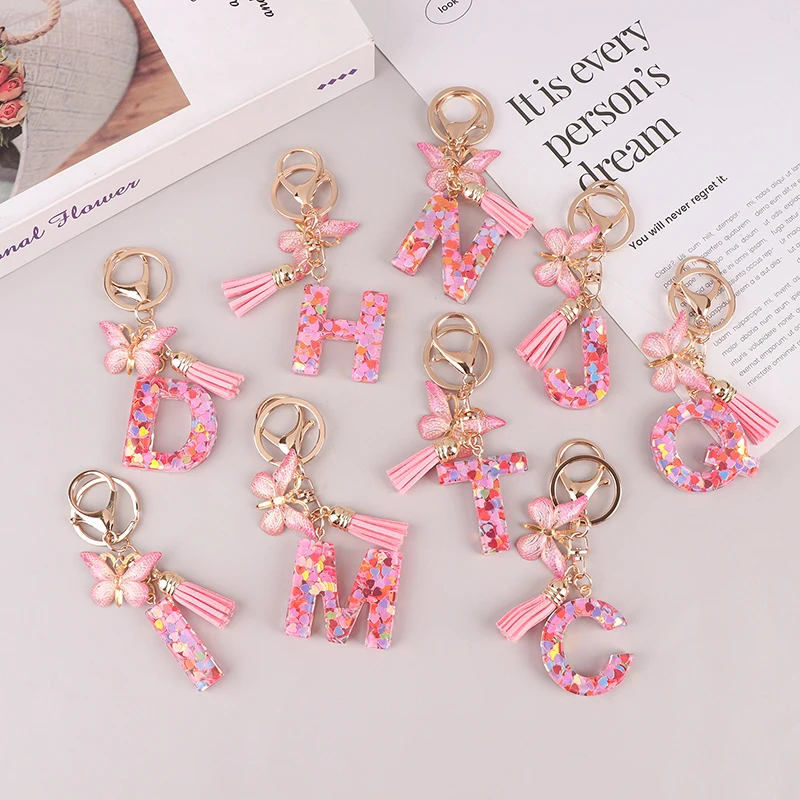 Dreamy Sequin Letters Keychain Pendant Letter Keyring Purse Suspension Bags Charms Car Key Chain