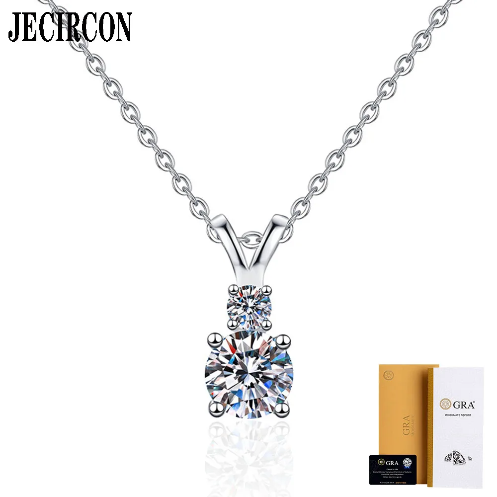 

JECIRCON Hot Selling S925 Sterling Silver Necklace Classic 4 Claw Moissanite Rabbit Ears Pendant Clavicle Chain Simple Versatile
