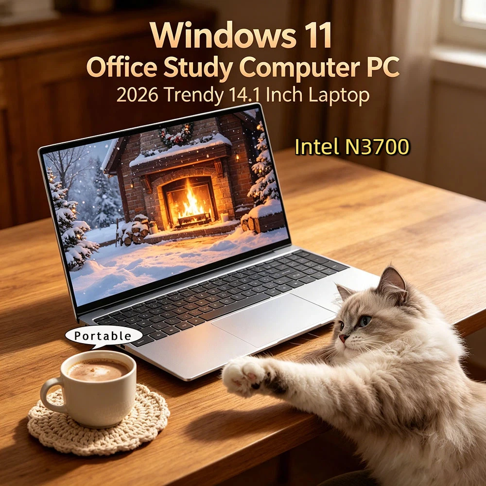 Новый 14,1-дюймовый ультратонкий ноутбук премиум-класса 2026 с Windows 11, DDR4, SSD 2 ТБ, портативный бизнес-ноутбук, Intel N3700, 16 ГБ/32 ГБ ОЗУ