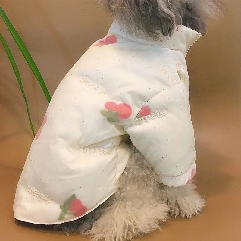 Cute Cherry Cotton Coat Pet Dog Clothes Warm Jacket Dogs Clothing Cat Small Print Winter White Fashion Dog Coat Jackets