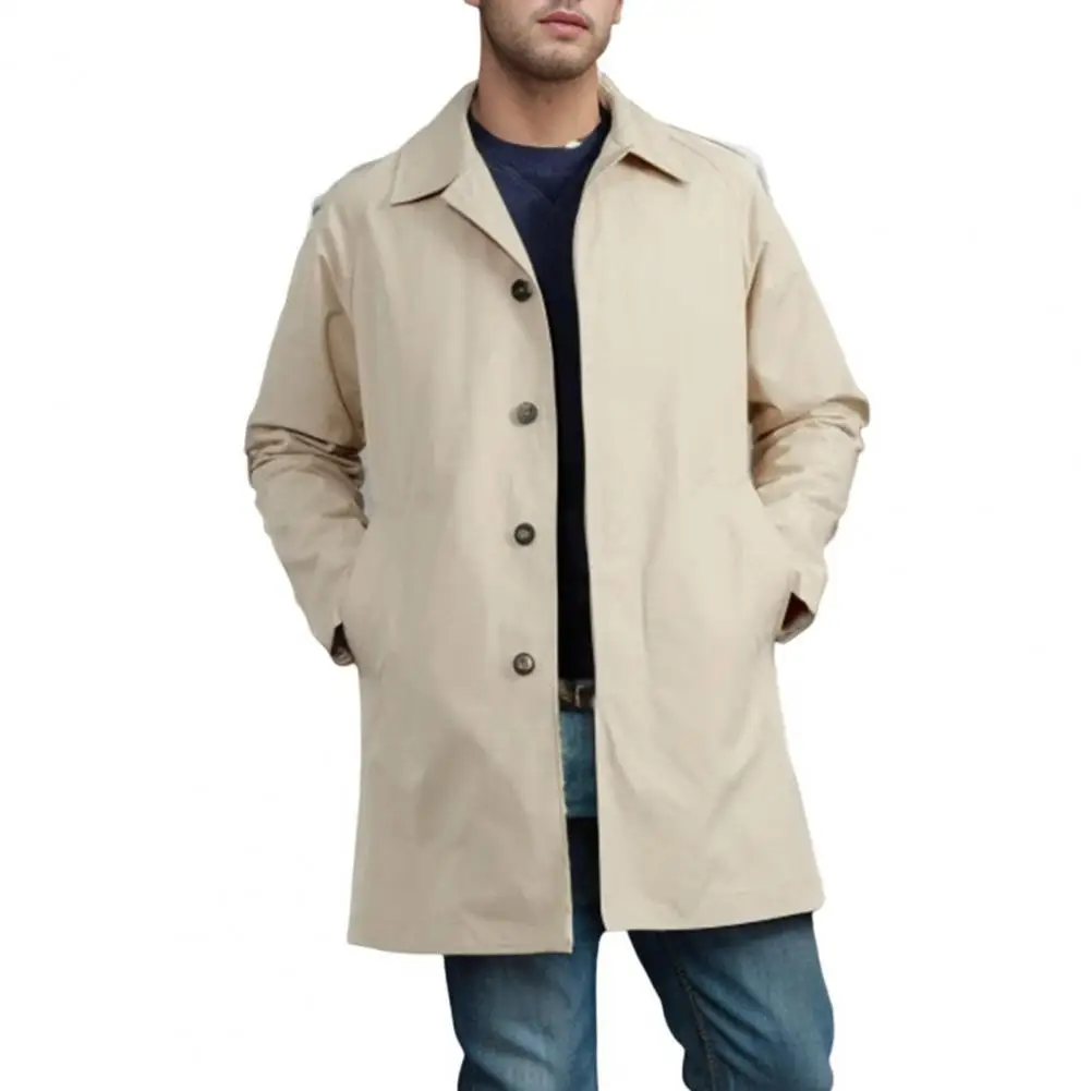 Men's Jackets 2024 Spring Single Breasted Medium-Long Trench Coat Male Solid Color Khaki Coat Windbreaker Large Size