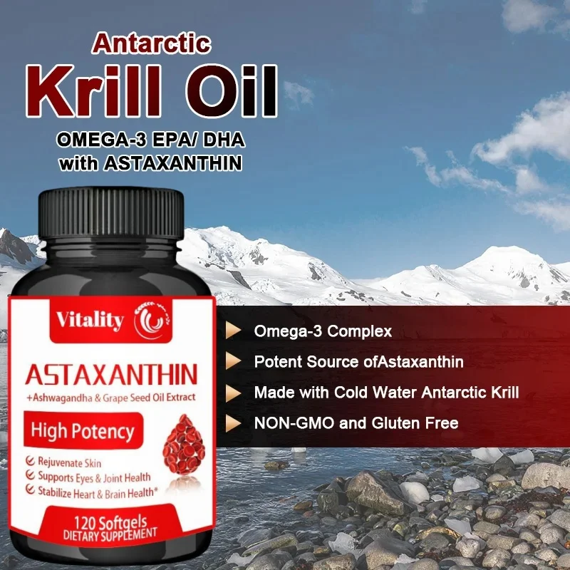 Vitality Krill Oil Phospholipid Omega-3 EPA & DHA Phospholipids and Astaxanthin for Joint Brain, Immune and Cardiac Support Diet