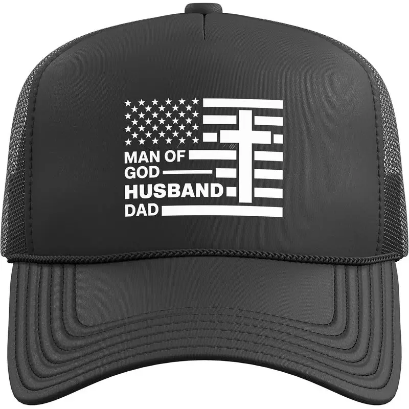 Man of God Husband Dad Christian Husband Prayer Patriotic Trucker Hat with Adjustable Mesh Back