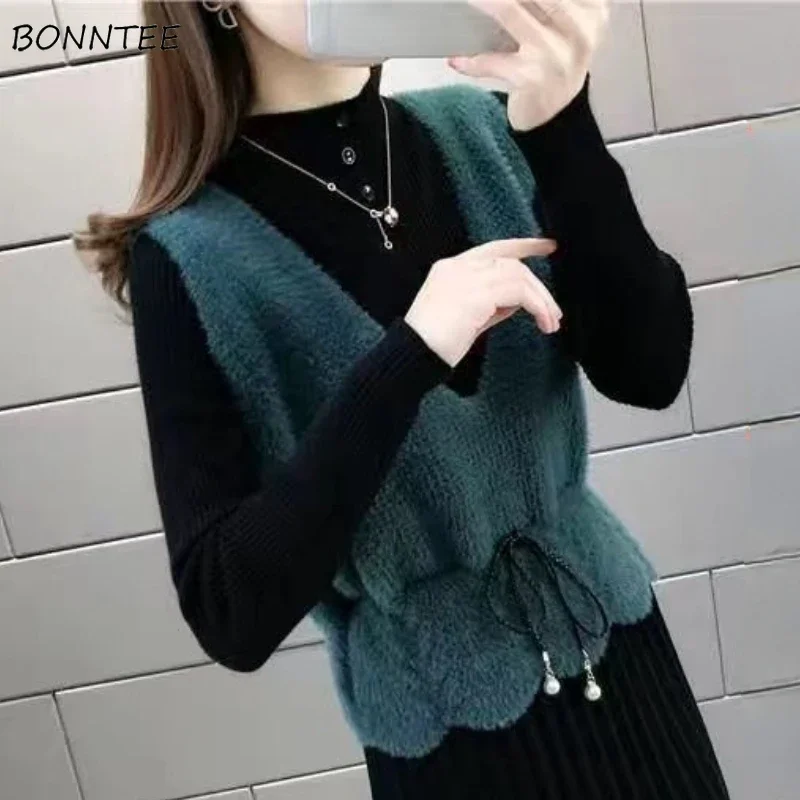 

5 Colors Sweater Vest Women Autumn Winter Soft Knitted Vintage Mature Casual Korean Style V-neck Females Elegant Свитер